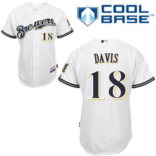 Khris Davis #18 MLB Jersey-Milwaukee Brewers Men's Authentic Home White Cool Base Baseball Jersey